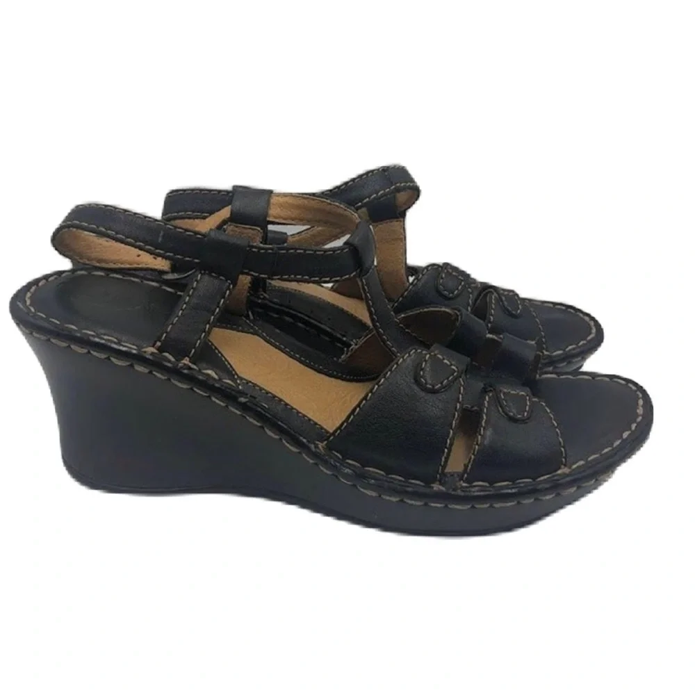 Brown's Landing Women's Brown Leather Wedge Sandals 8M Baylee
